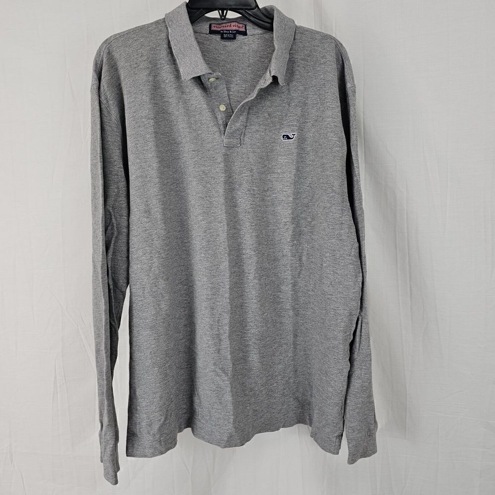 Men's Vineyard Vines Long Sleeved Gray Pique Cotton Polo Golf Shirt M/L